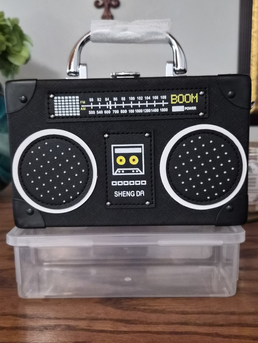 SHENG DA Black Retro Boombox Crossbody Bag